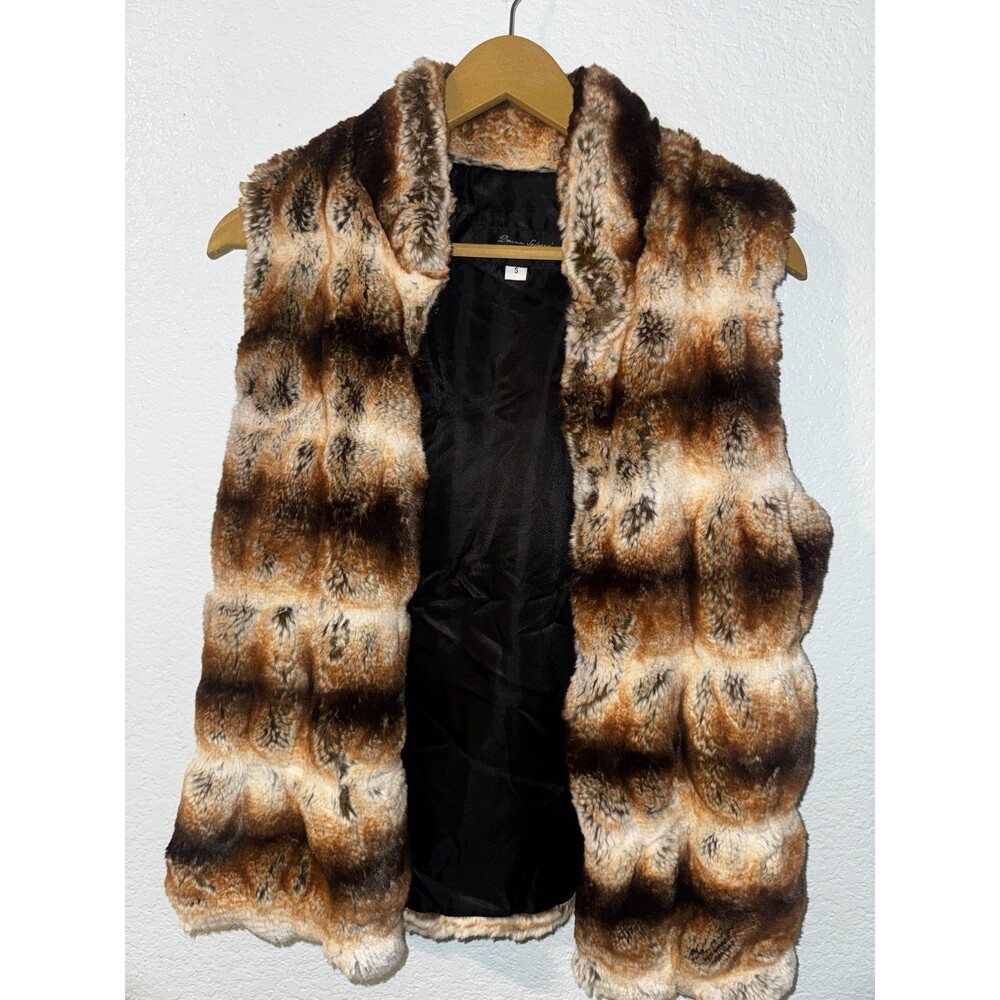 Donna Salyers Fabulous Furs Chinchilla Faux Fur Vest Womens S Full Zip Brown